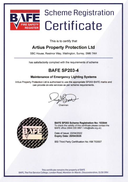 BAFE SP203-4 Certificate at Artius FP